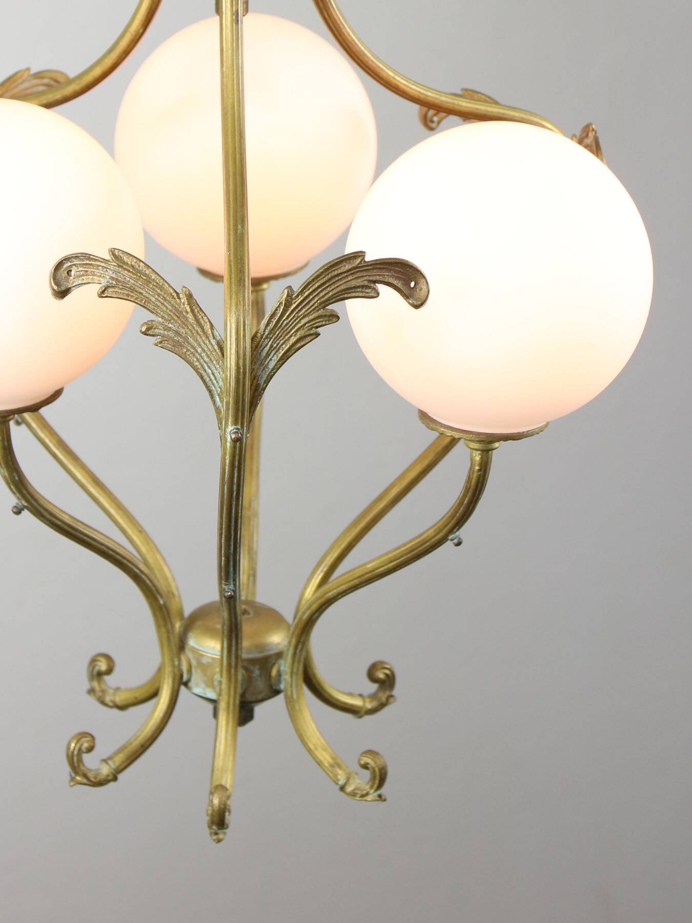 Antique Italian Brass and Opaline Chandelier