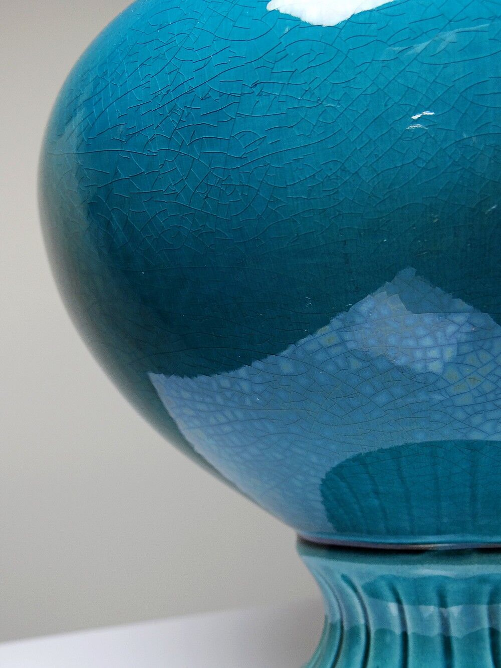 Turquoise & cobalt blue glazed earthenware vase/cache-pot by D. Dinis, 1960s-80s.