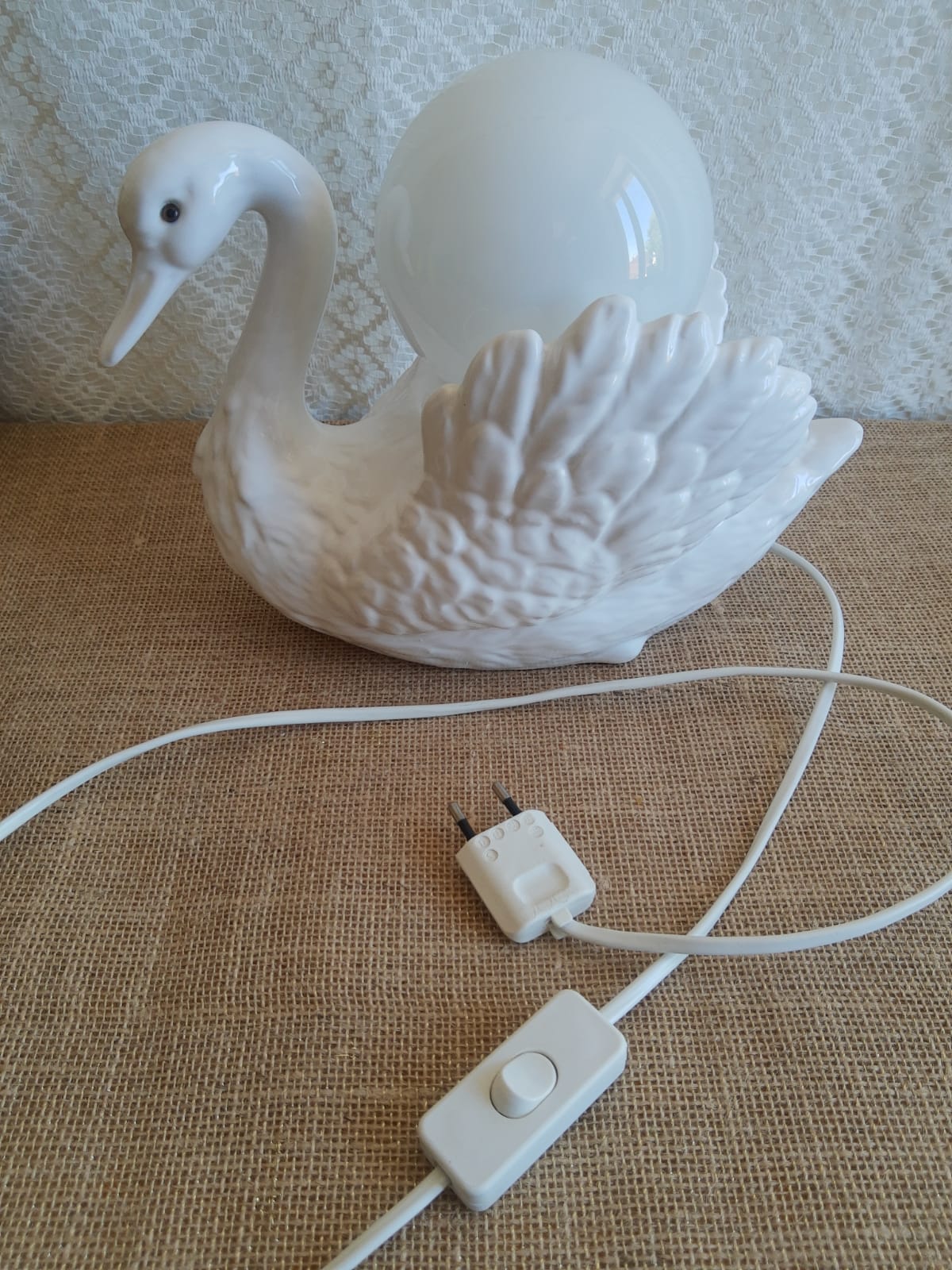 Vintage opaline globe bedside swan lamp