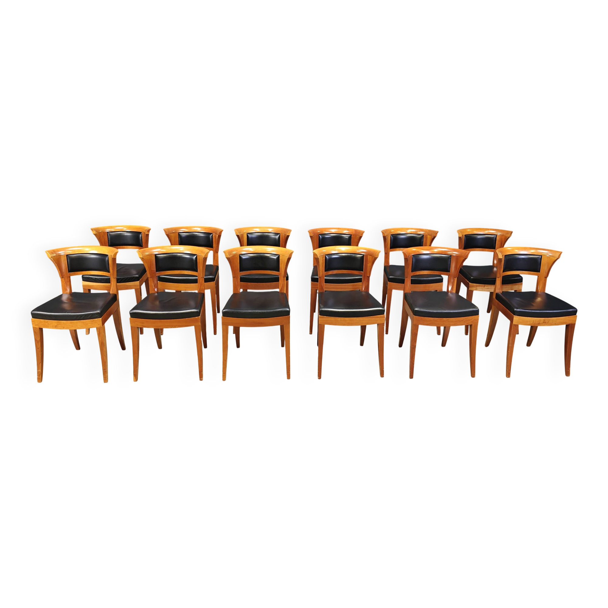 Set of 12 Cherry wood dining chairs by Leon Krier Model Sella Media by Gior