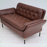 Danish 2-seater sofa, original brown leather, 70s