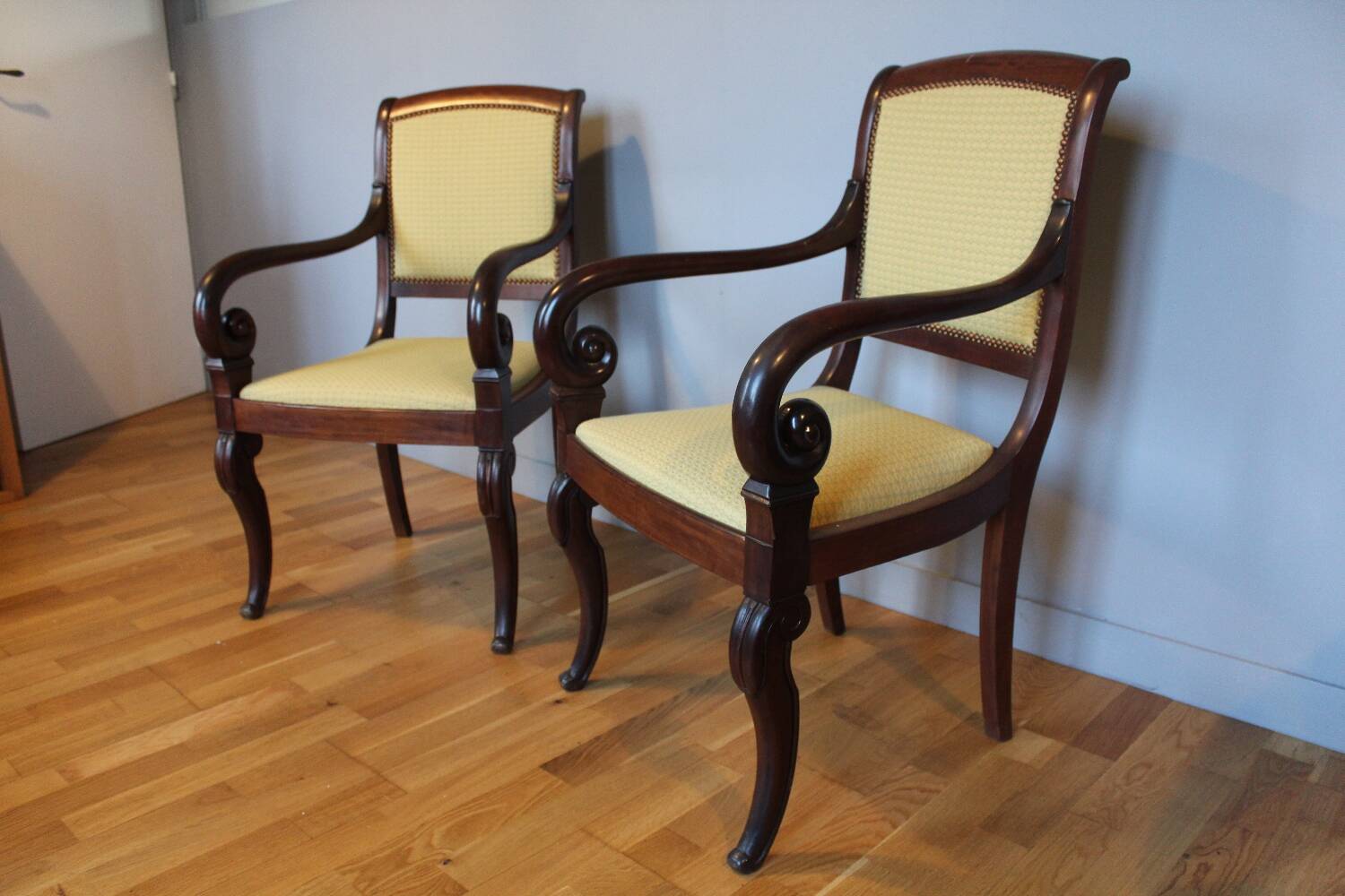 Pair of Charles X style mahogany armchairs