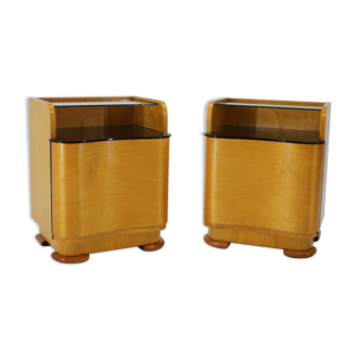 1940s Pair of Art Deco Bedside Tables, Czechoslovakia