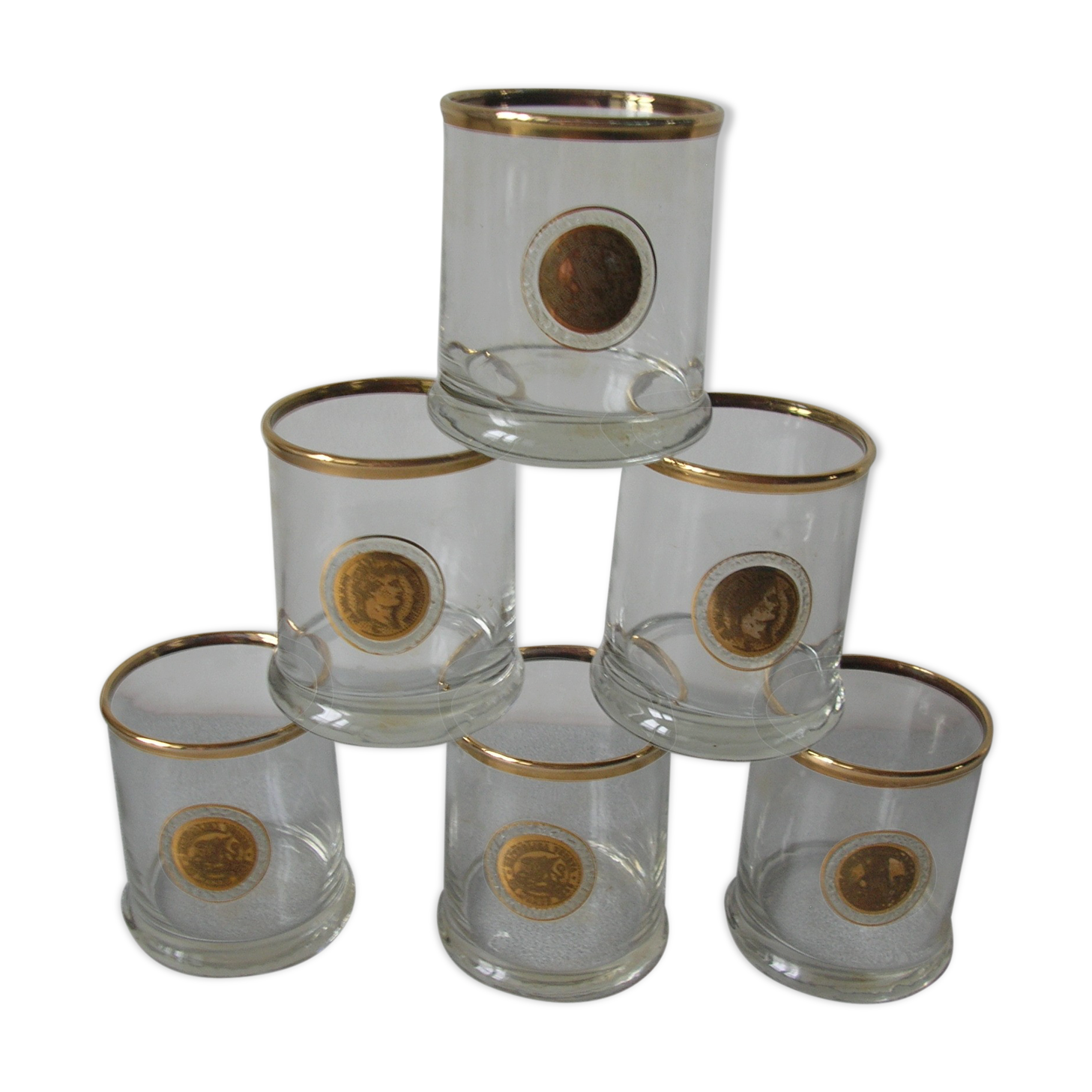 Set of 6 old bourbon whiskey glass 1970s décor Napoleon Veneta