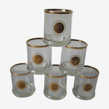 Lot de 6 anciens verre à whisky à bourbon années 1970 décor Napoléon Veneta