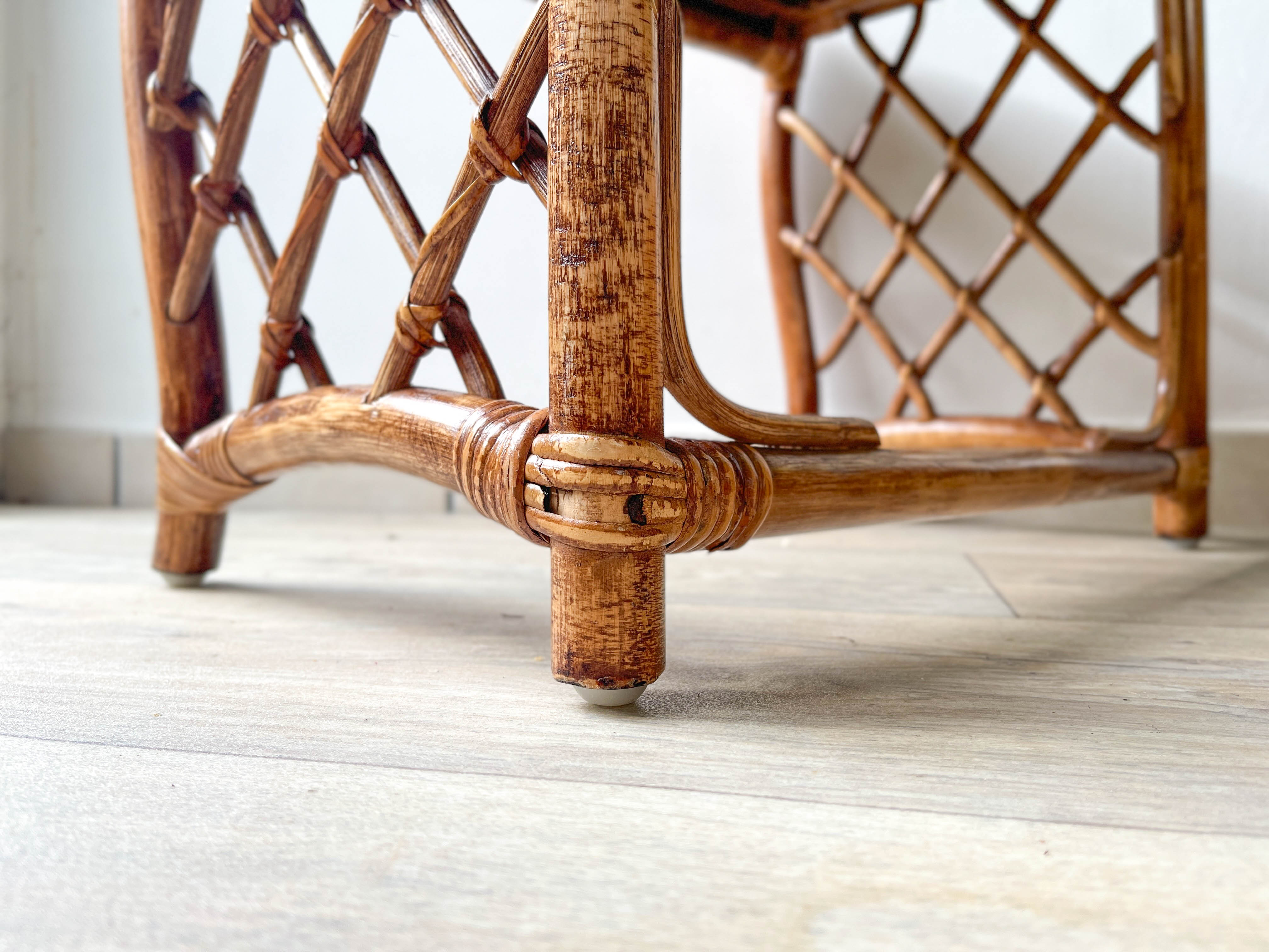 Vintage trundle tables in bamboo and rattan