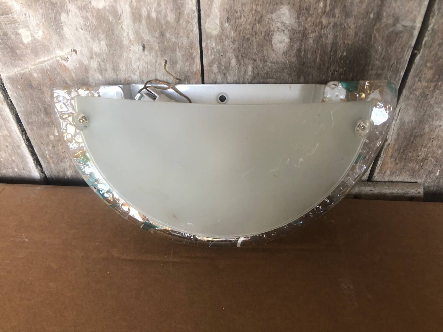 Old half moon wall lamp fabas luce molded glass