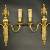Pair of large sconces, ram's head, Louis XVI style, 19th century - gilded bronze
