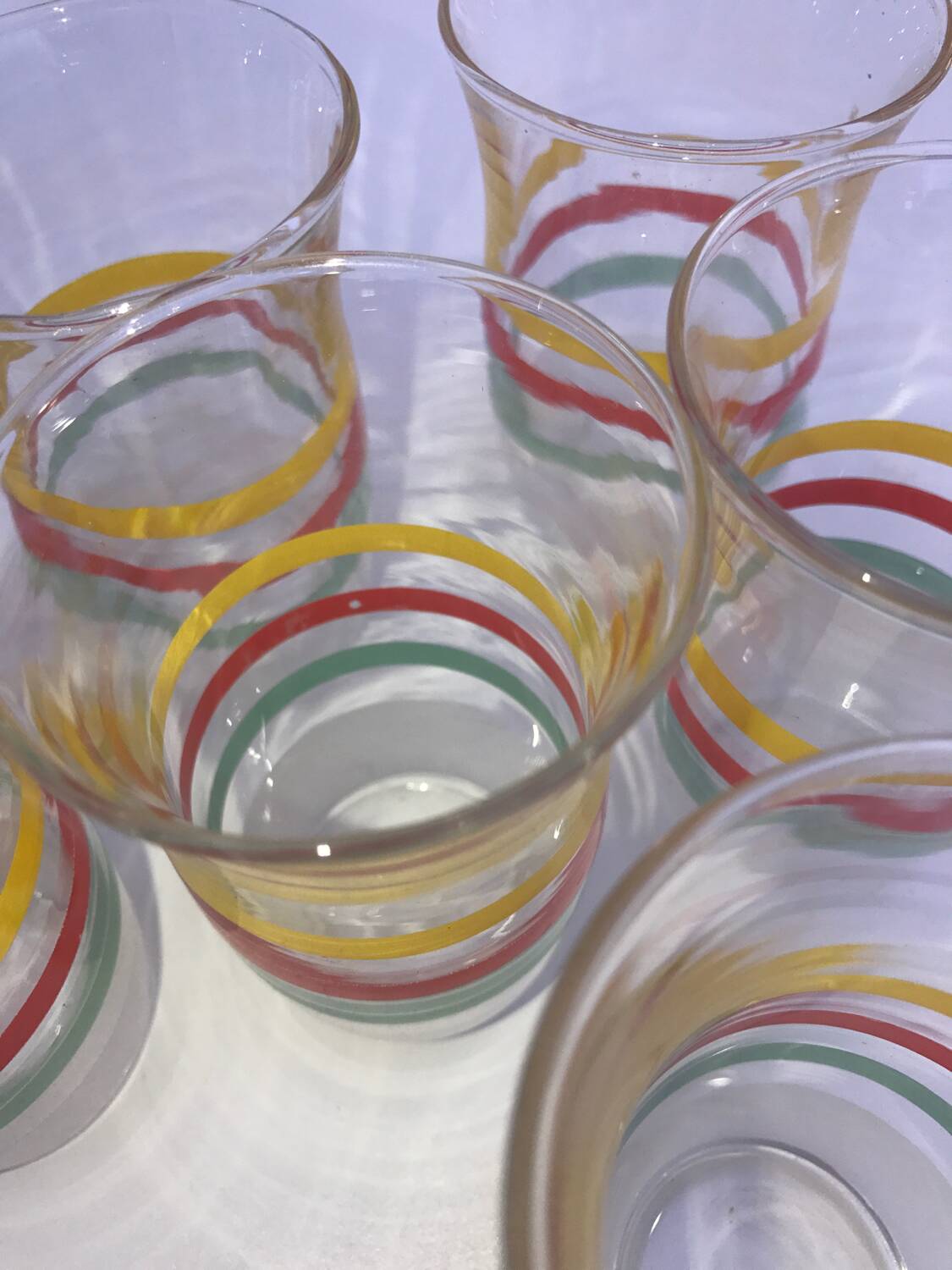 Set of 7 old tricolor glasses