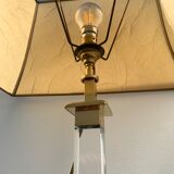 Plexiglas and brass lamp with original pagoda-shaped paper lampshade