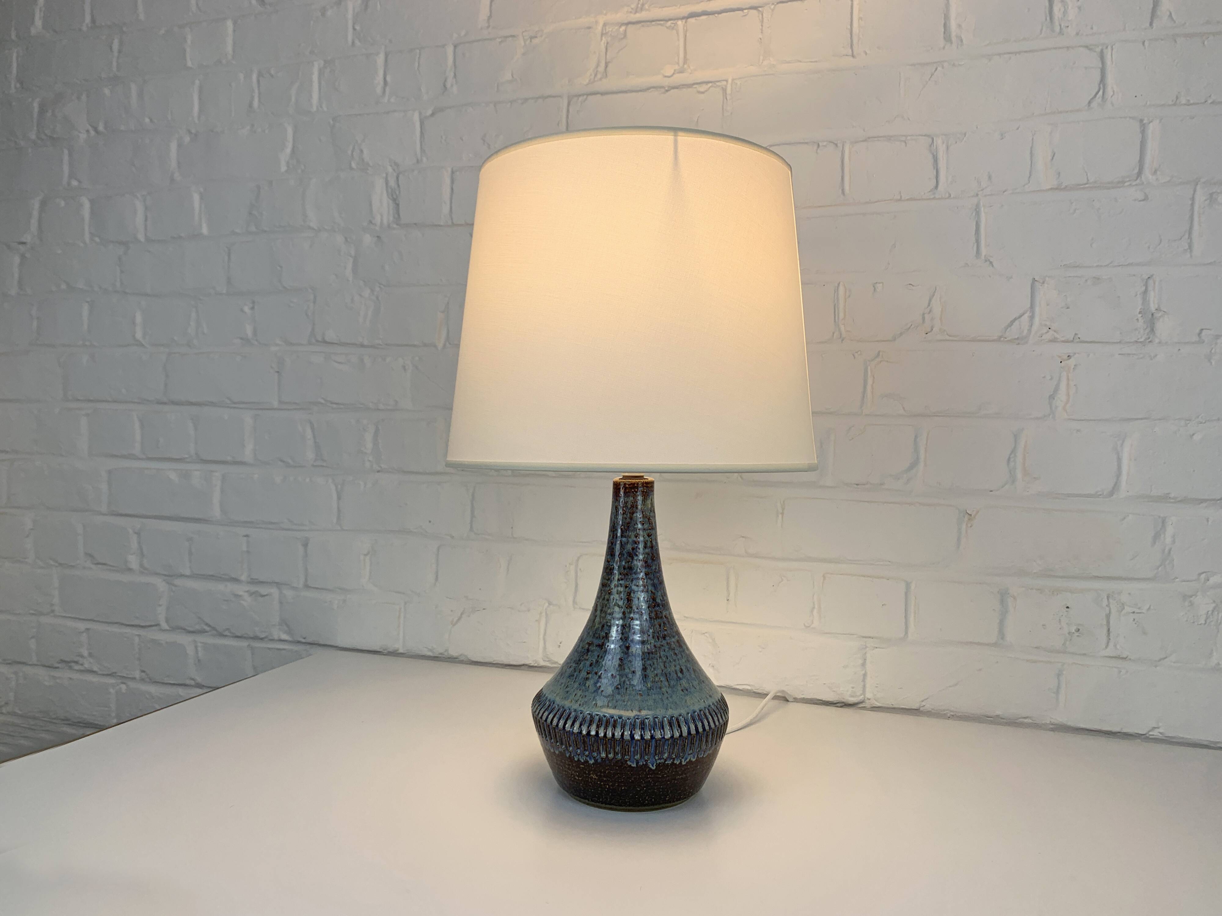 Danish table lamp in blue ceramic, Soholm Stentøj, Scandinavian Denmark