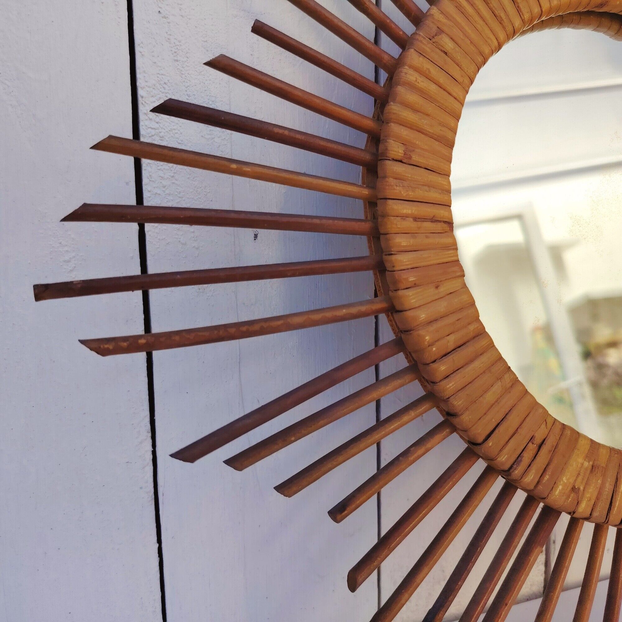 Rattan sun mirror, 1960s design, vintage