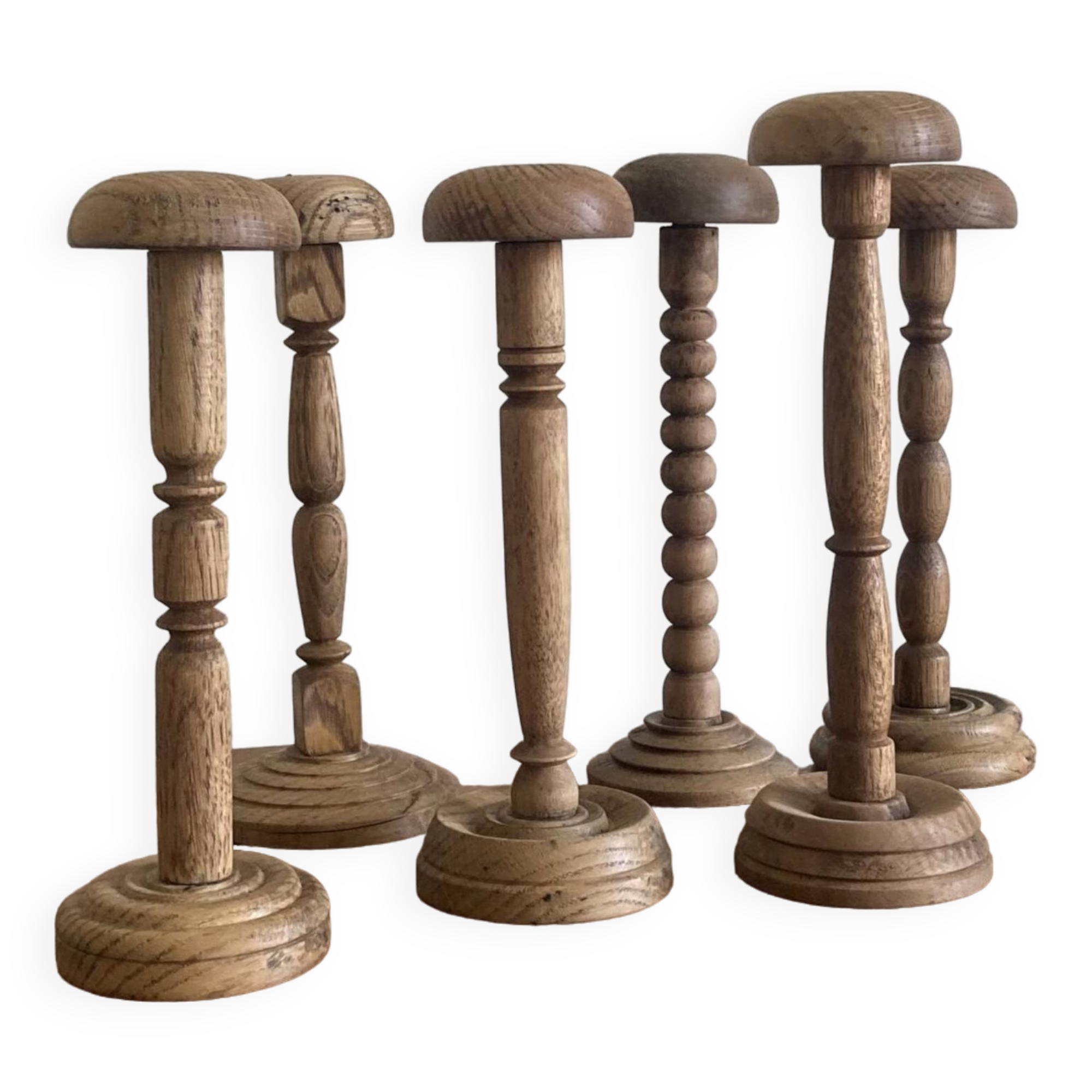 Set of 6 wooden hat racks turned old vintage decoration ACC-7068
