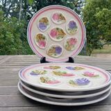 4 oyster plates 1960/70 floral decoration by MBFA Pornic