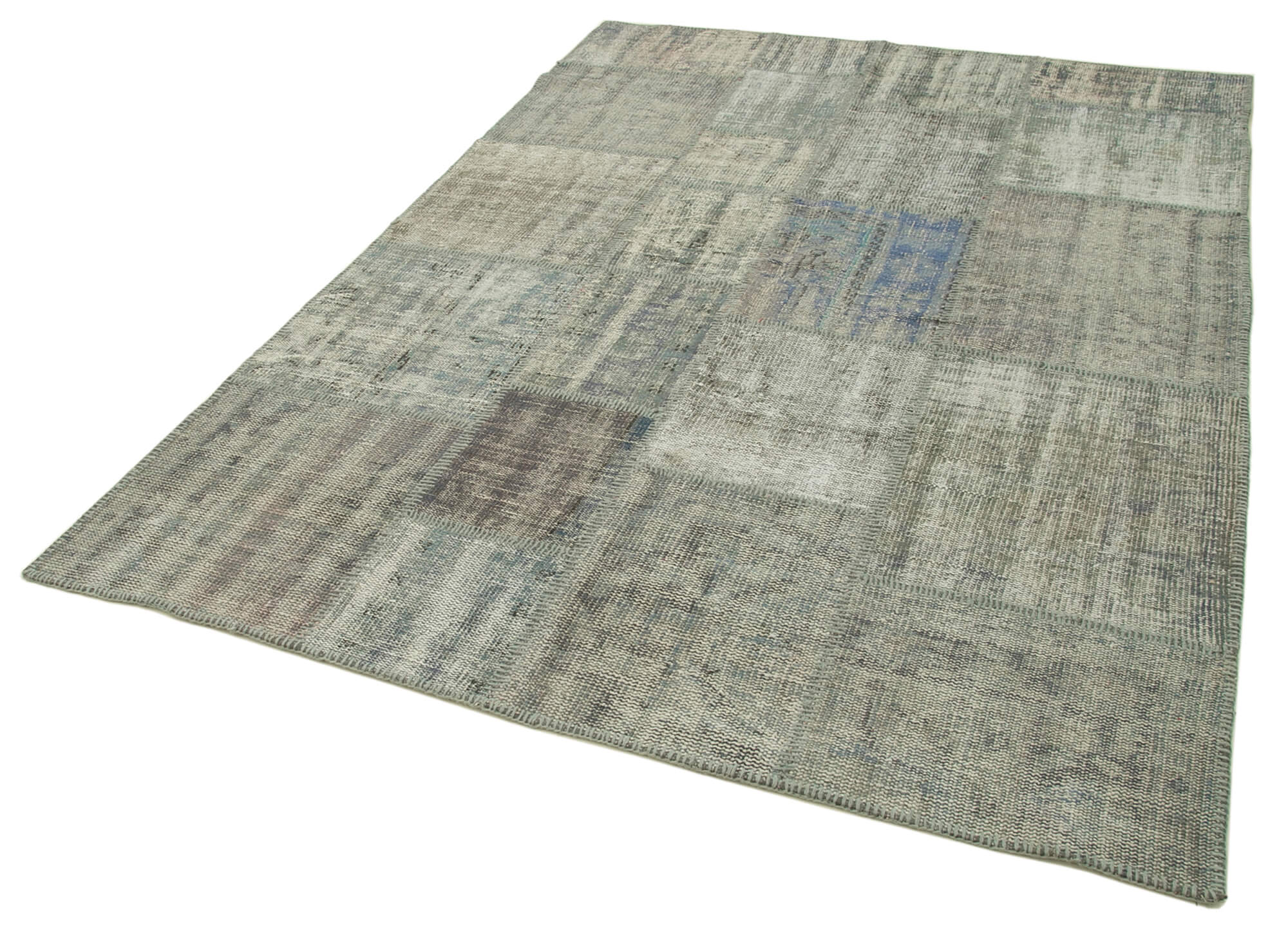 Handmade Anatolian Vintage 173 cm x 242 cm Grey Patchwork Carpet