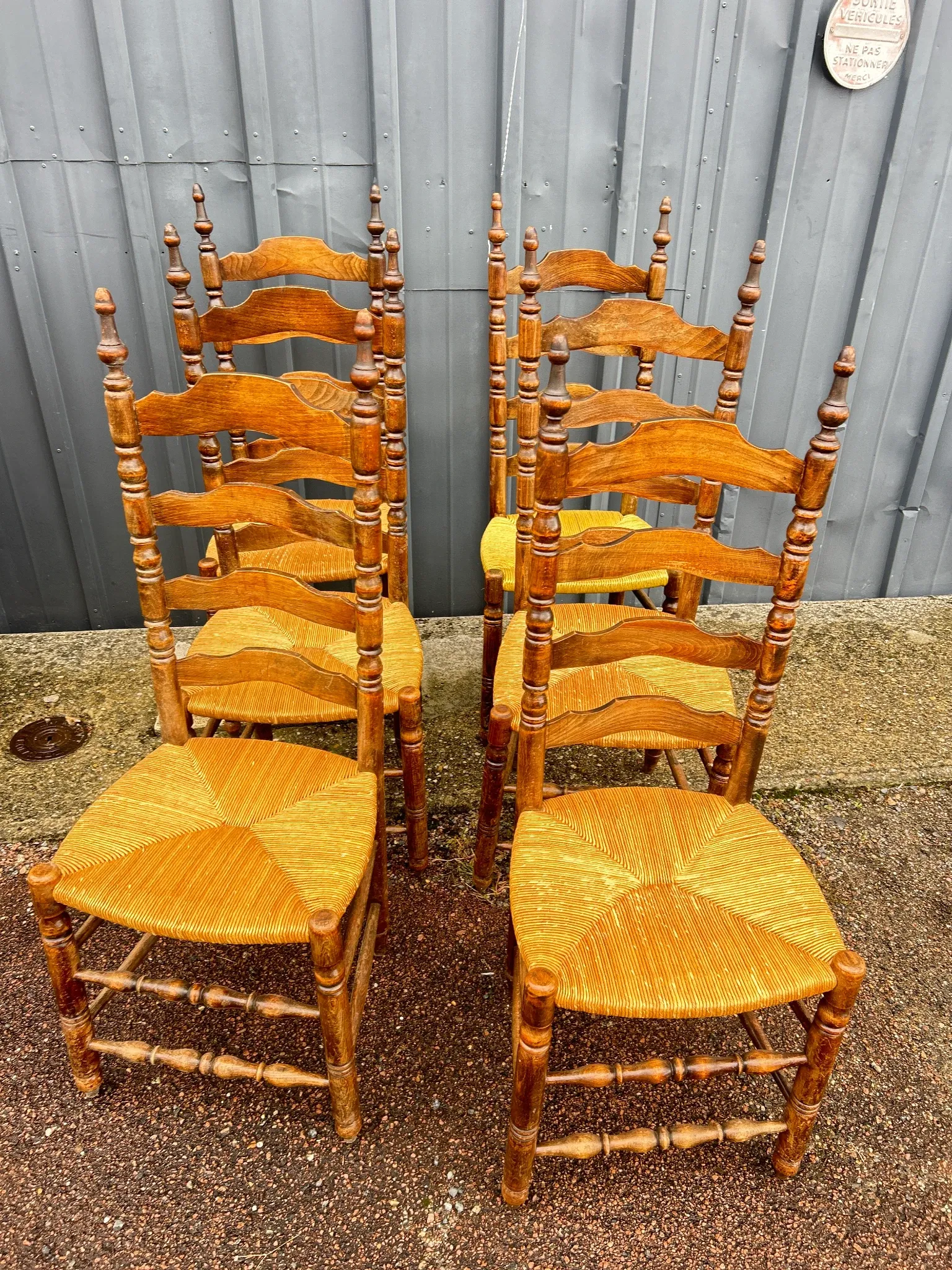 Série de six  chaises rustiques paillées