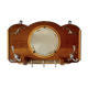 Art Deco wooden wall coat rack with round central mirror