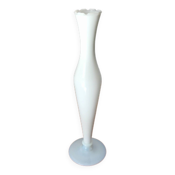White opaline vase with white feet from the 50s and 60s