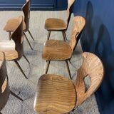 Set of 6 wooden bistro chairs Baumann Gentiane France 1960s