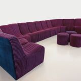 Vintage Snake modular sofa composed of 11 armchair modules and 3 velvet fabric poufs