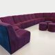 Vintage Snake modular sofa composed of 11 armchair modules and 3 velvet fabric poufs