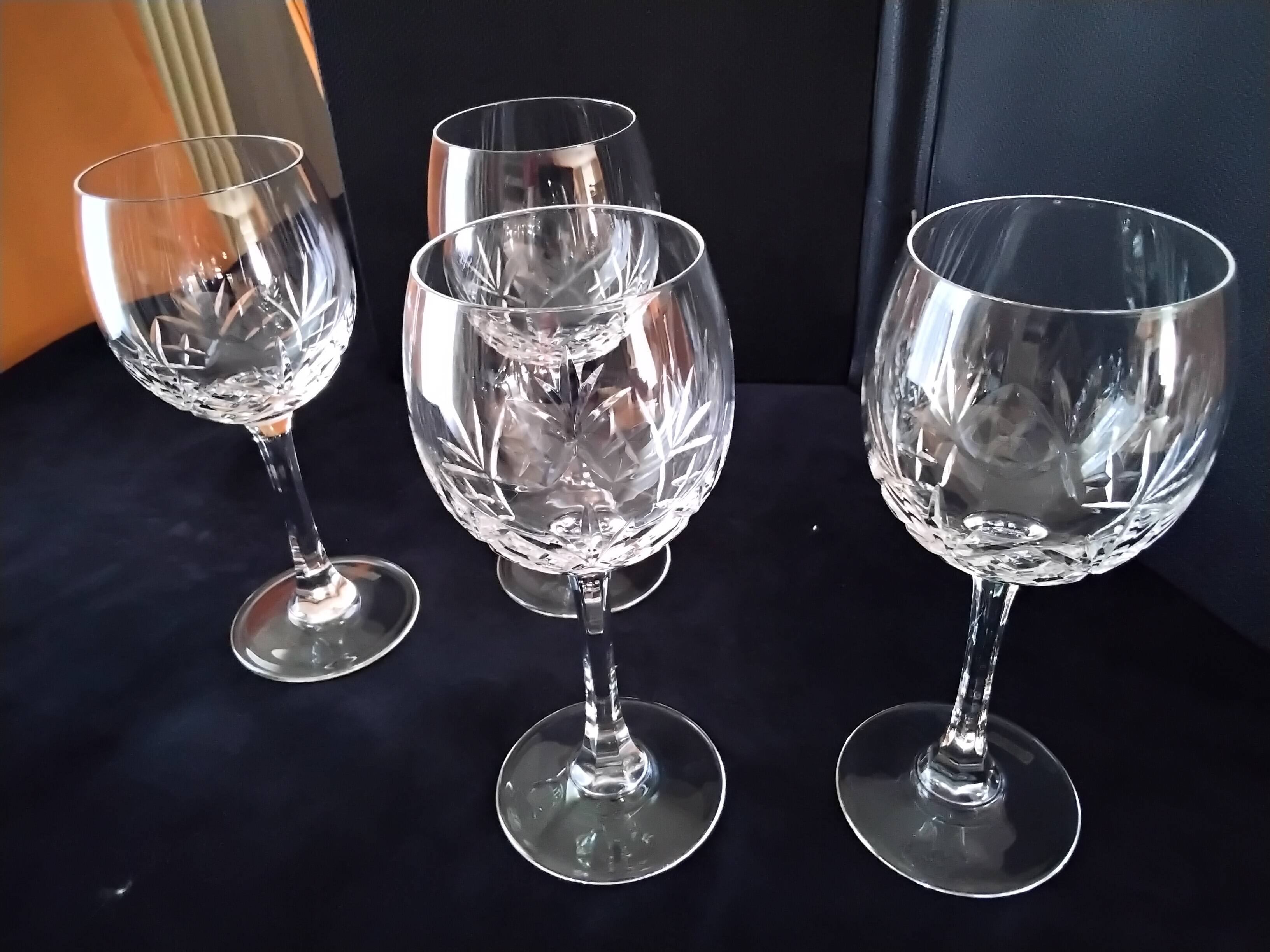 4 large crystal wine glasses (from Lorraine?)