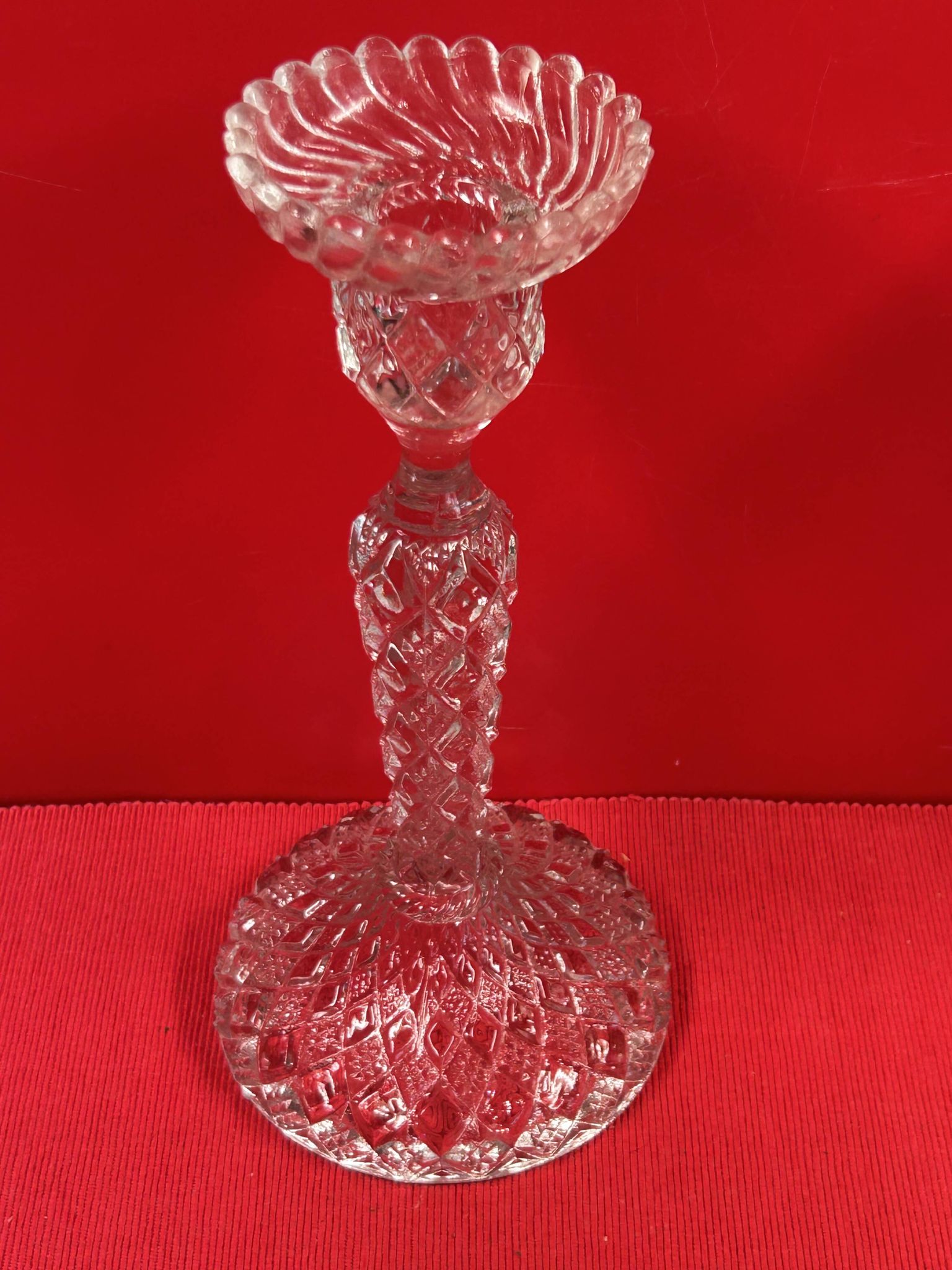 chandelier Pair of large glass moulded candlesticks 23 cm