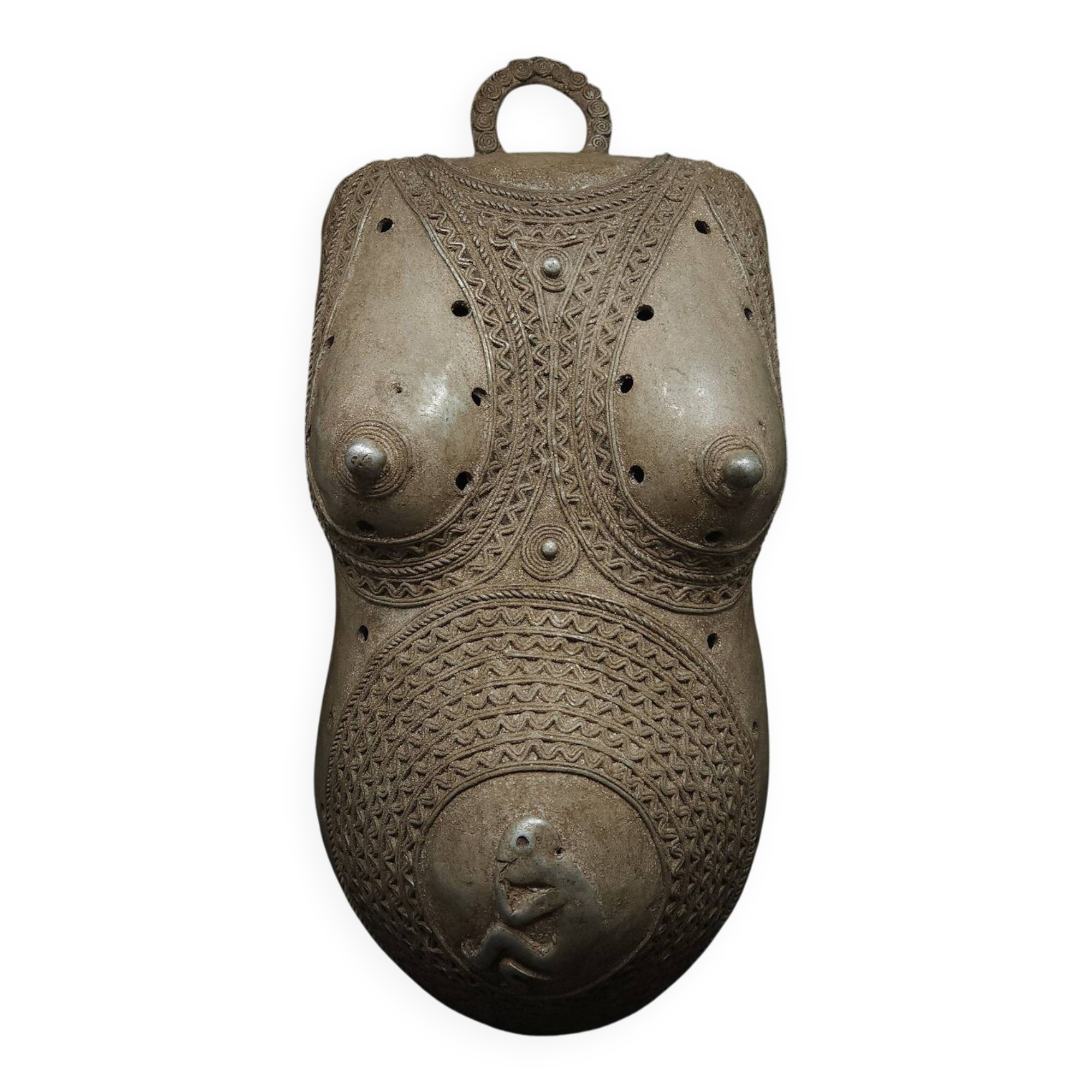 African Art • Ndimu Belly Mask • Makonde • Tanzania • Aluminum