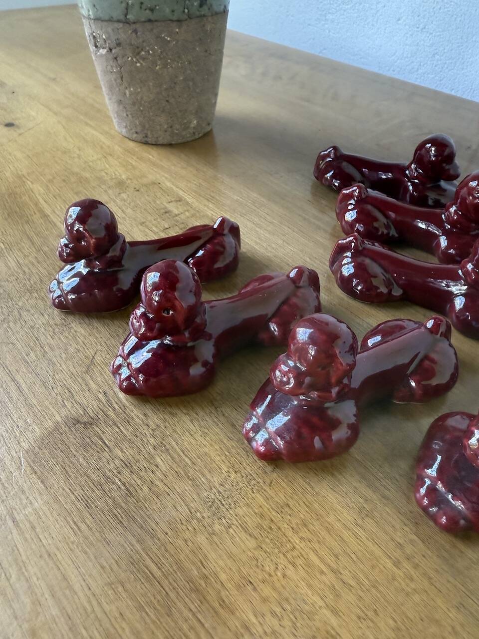 Red poodle ceramic knife holder