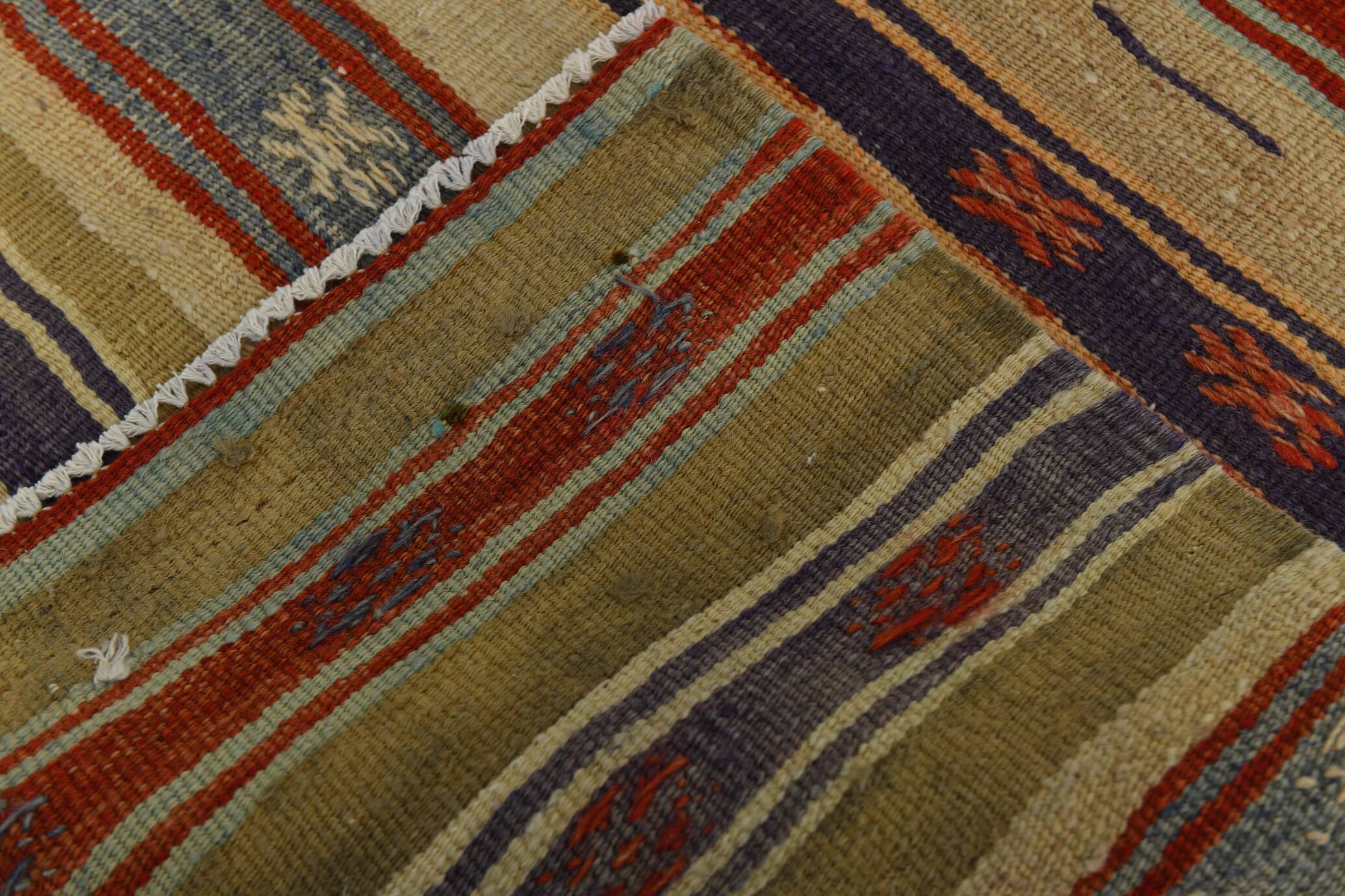 Red & Cream Striped Kilim Rug, 150x260Cm