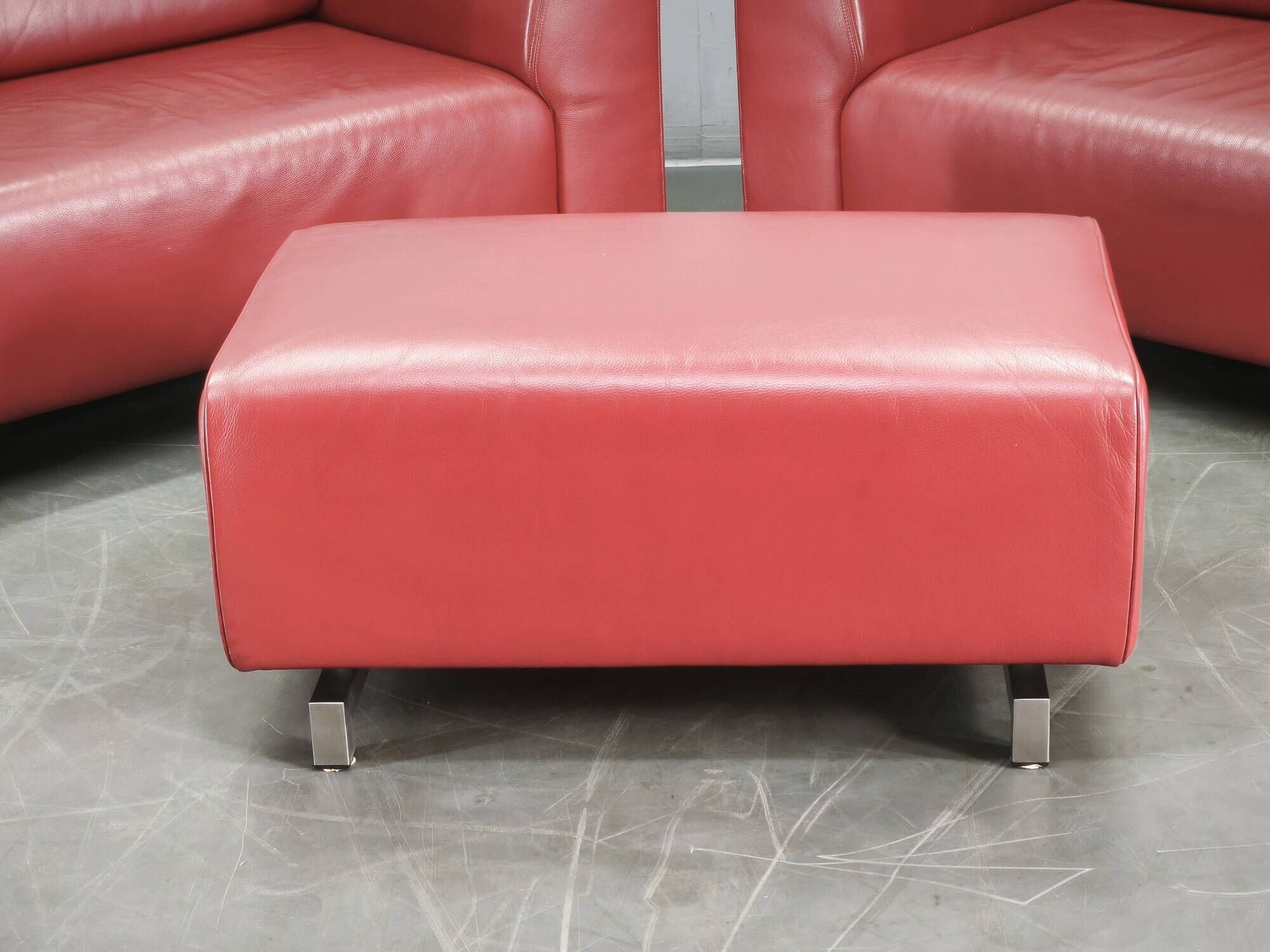 Wittmann Oversized Red Leather Lounge Armchairs and Ottoman, Austria