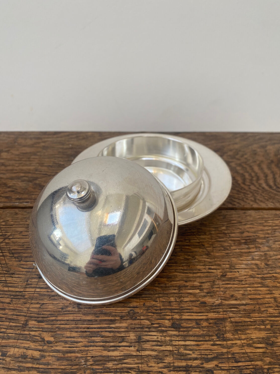 Silver metal butter dish