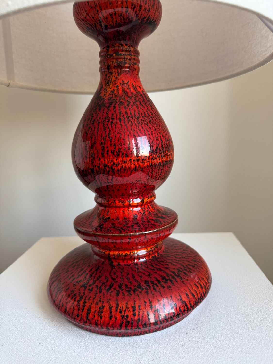 Vintage Modernist Handmade Red Fat Lava Ceramic German Pendant Lamp