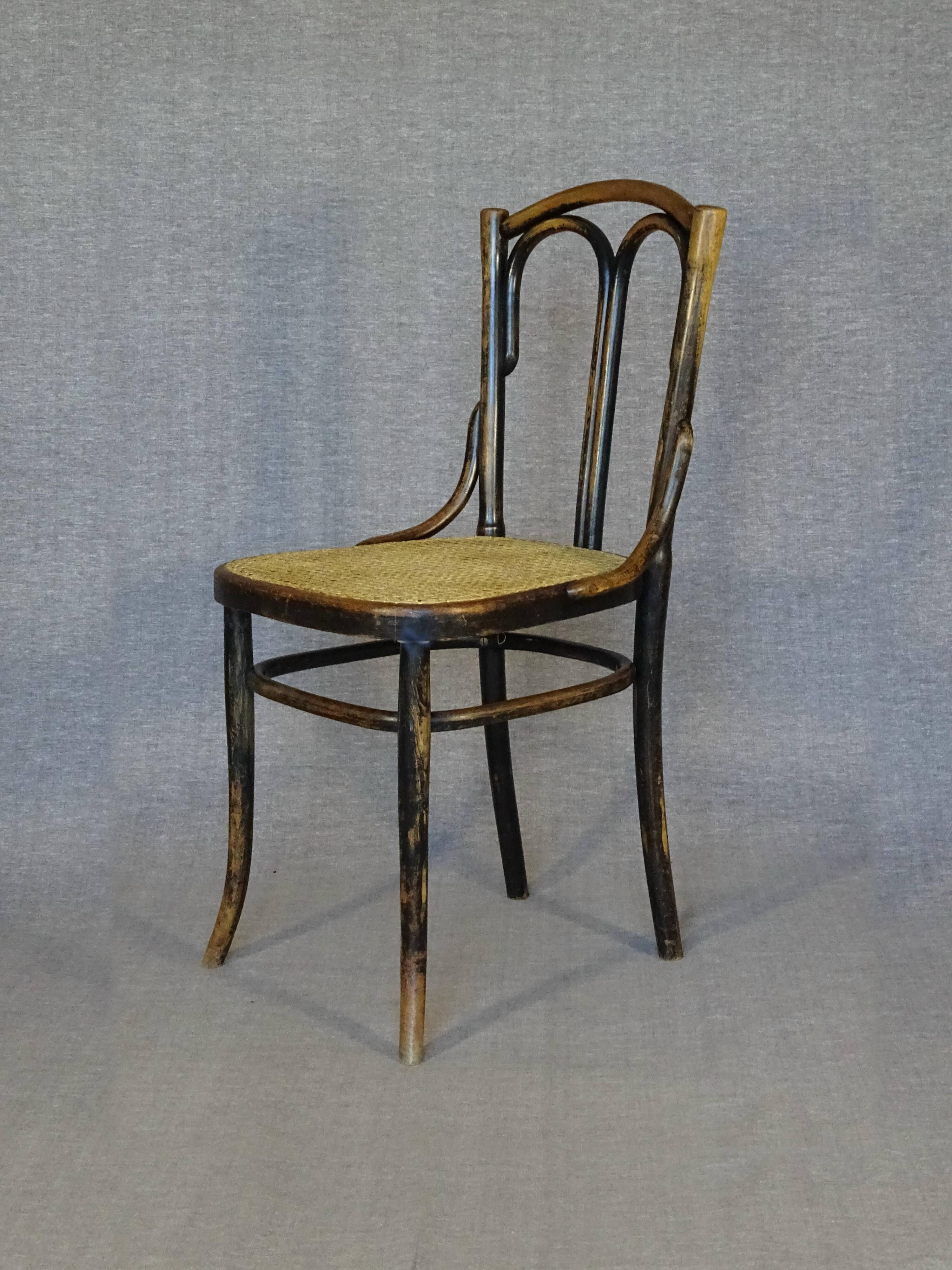 Bistrot chair, by CAMBIER-Belgium- caned, beautiful original patina-1920_