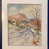 Watercolour painting "Snow in Val Suzon" (21) signed L. Grundler 1959