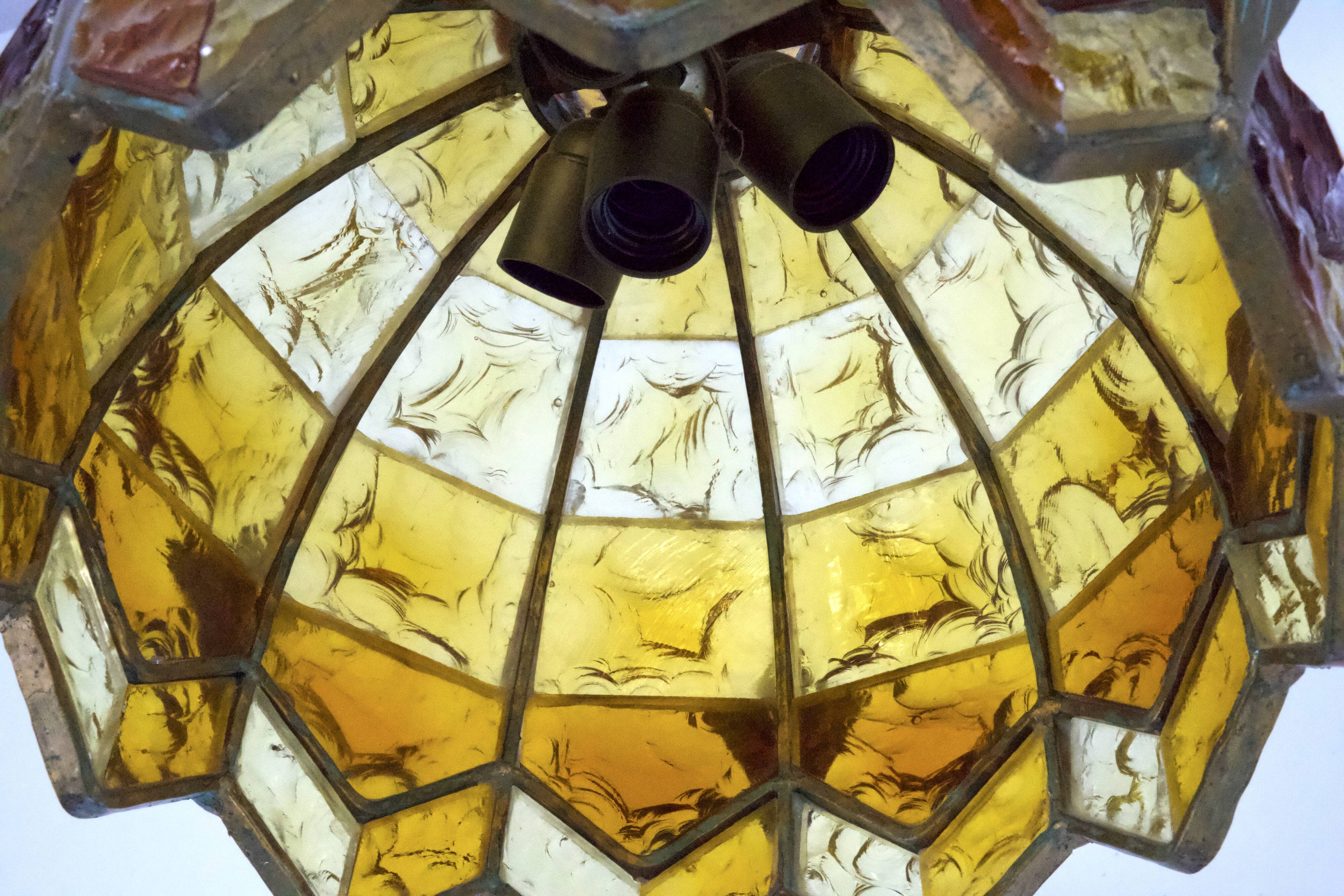 Brutalist Hammered Glass Chandelier by Longobard, Italy, 1970s