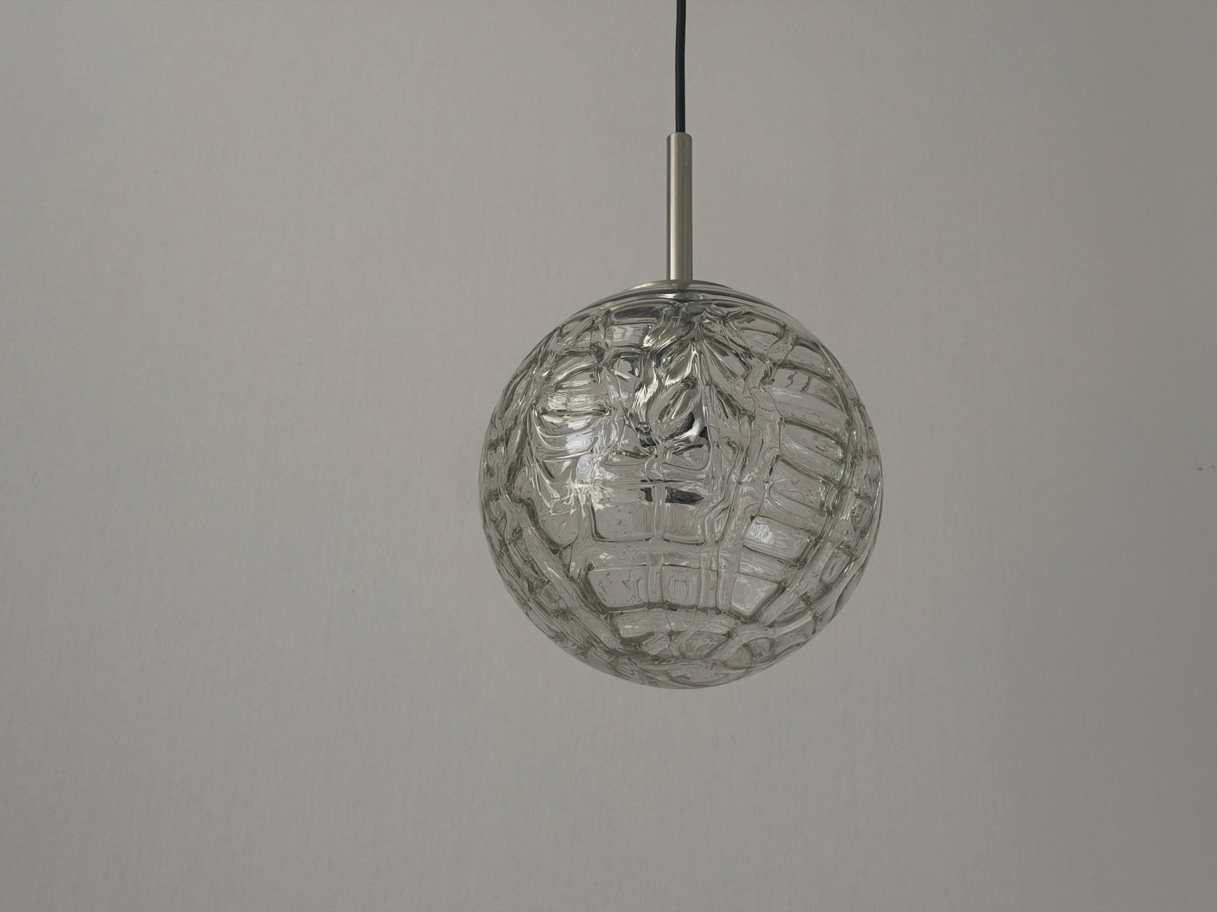 Hanging lamp in hand-blown white glass by Doria Leuchten, 1960s Germany