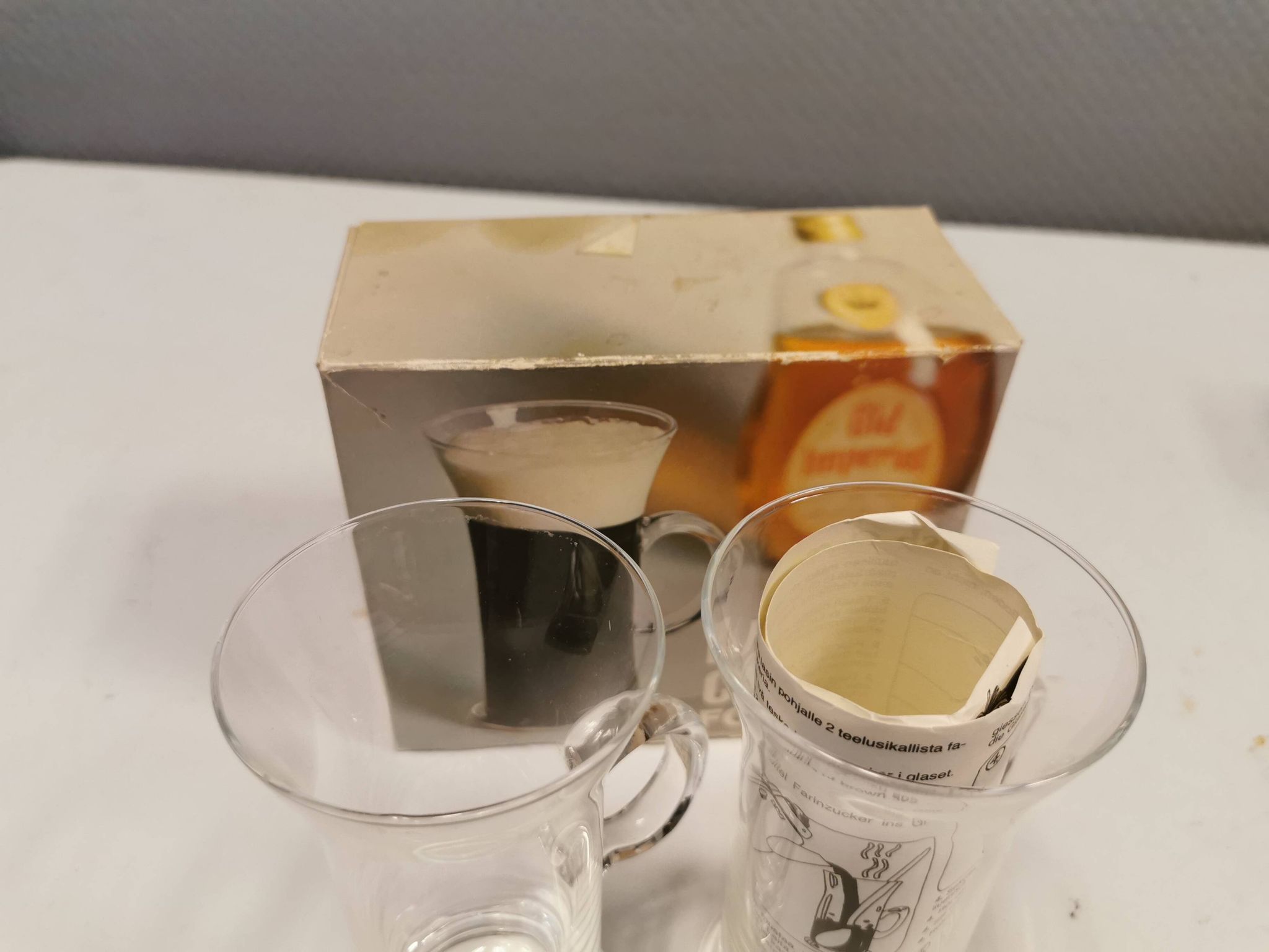 Original Irish coffee glasses from Arabia Finland, estimated 1980s, designed by Heikki Orvola