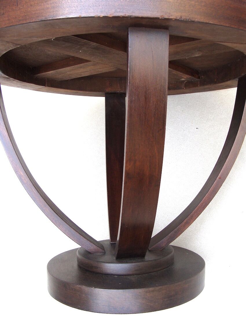 1930 wooden coffee table, double lyre foot