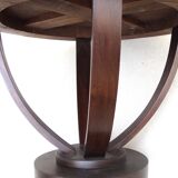 1930 wooden coffee table, double lyre foot