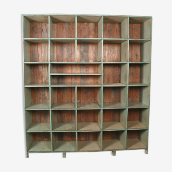 Old workshop shelf in original green-blue patina Burmese teak