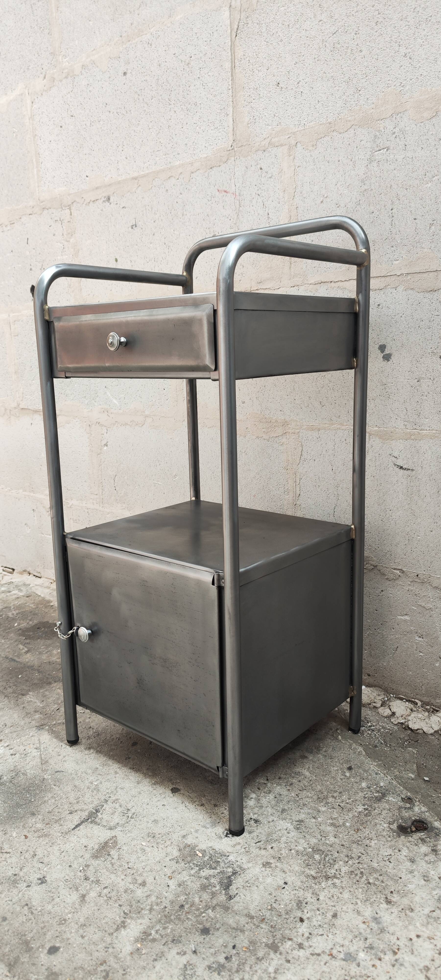 old metal medical bedside table circa 1930/40