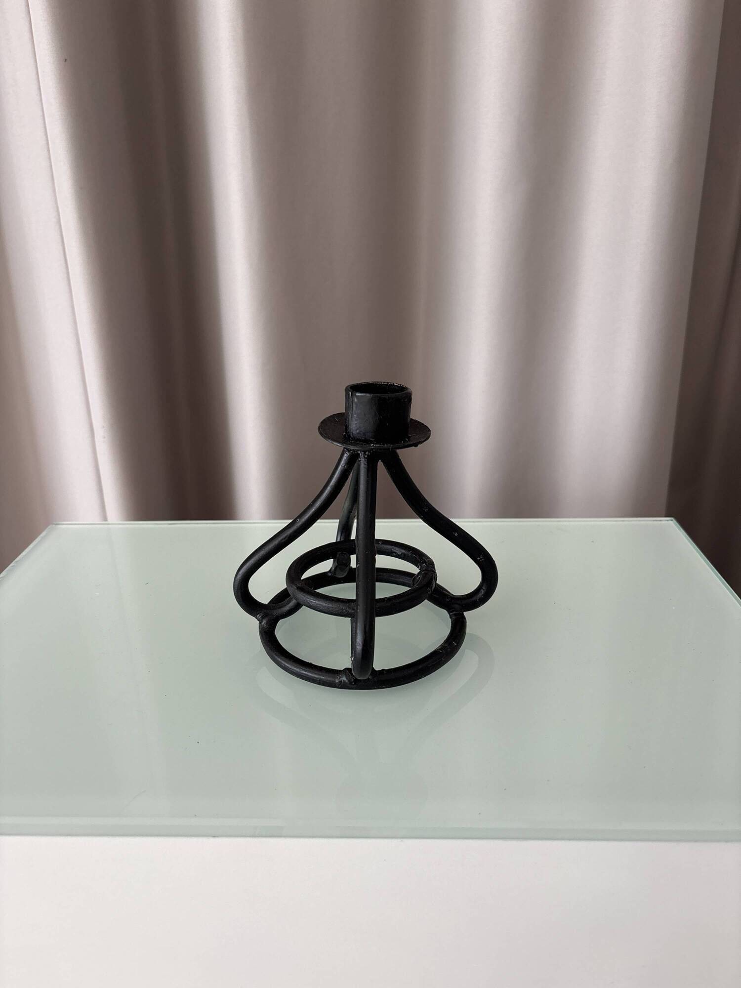 Vintage Black Wrought Iron Candle Holder – Sculptural Brutalist Design