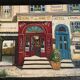 Oil on canvas restaurant storefront, signed À Morin