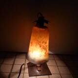 Art Deco lamp in glass paste and wrought iron with leaves