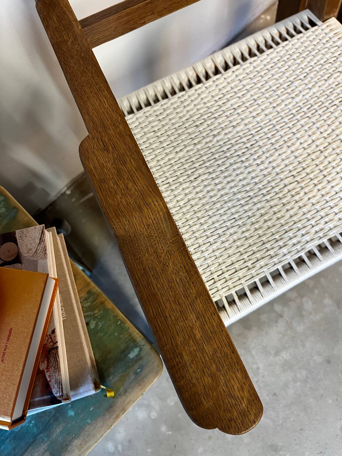 Oak armchair with woven seat