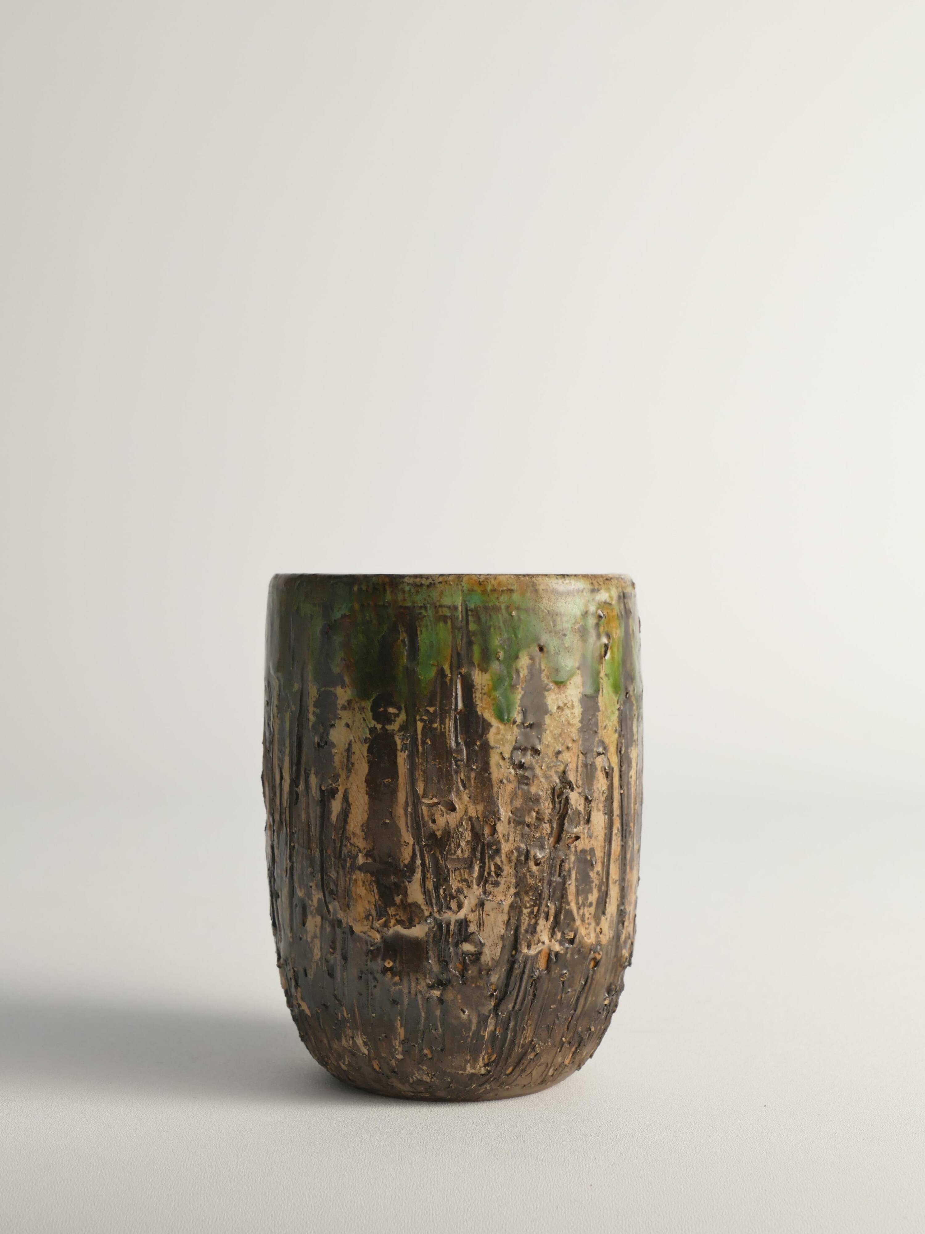 Unique Scandinavian Modern Brutalist Stoneware Vase by Tilgmans, Sweden 1960s