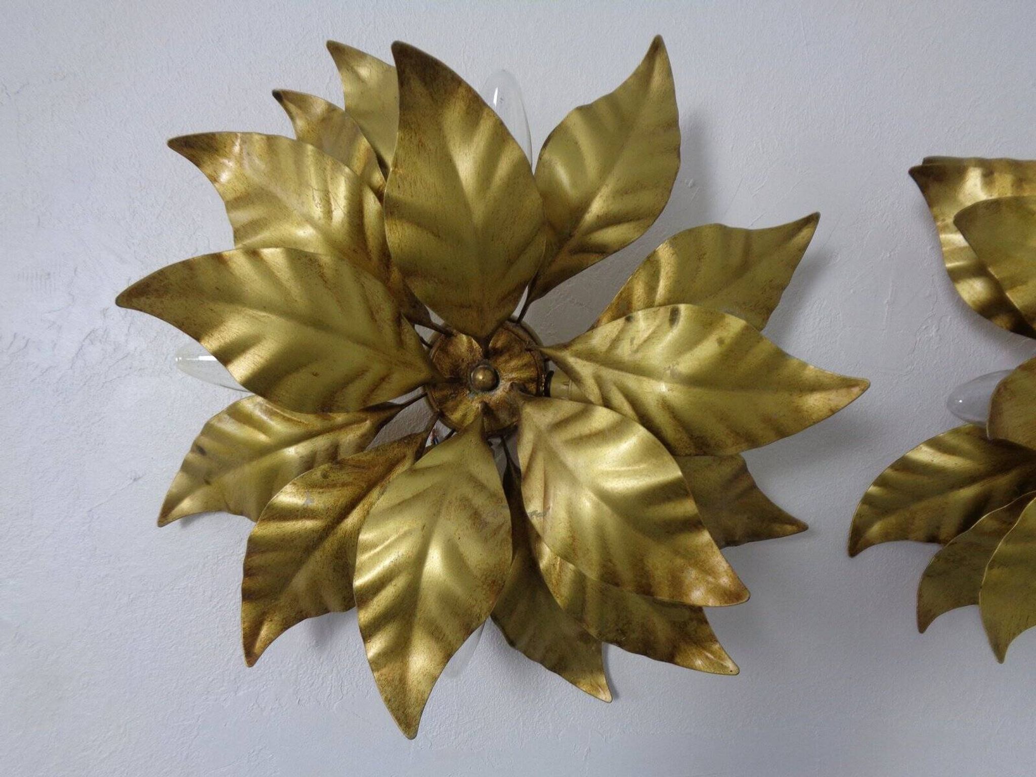 Golden Flower Shape Flushmounts by Hans Kögl, 1970s, Set of 2
