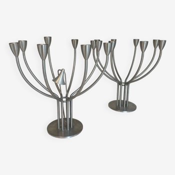 2 Candle Holders 8 Arm Candelabra Candlestick in Steel Design M. Hagberg For IKEA