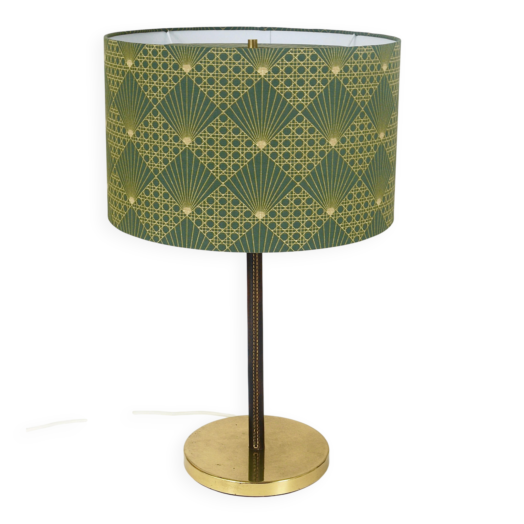 Pair of table lamps or accent lamps in brass and leather by J.T. Kalmar, Mid-Century, Austria, 1960s.